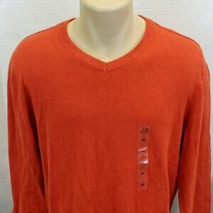 John‎ Ashford Knit Sweater Ribbed VNeck M Orange Casual Pullover Long Sleeves